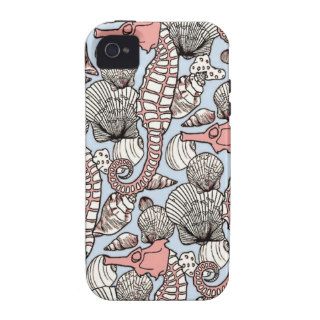 Seahorse & Sea Shells Blue iPhone 4 Case