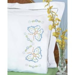 Stamped Pillowcases With White Lace Edge 2/Pkg Butterflies & Daisies Jack Dempsey Cross Stitch Kits