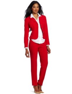 Danny & Nicole Women's Long Sleeve Crepe Jacket & pantset, Red, 16 Business Suit Pants Sets