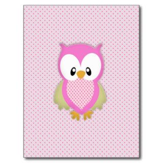 Cute pink owl polka dots pink pattern image print postcards