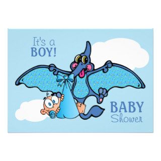 Pterodactyl Dinosaur It's a Boy Baby Shower Personalized Announcements