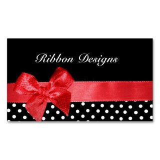Black and white polka dots & red ribbon graphic business card template