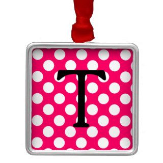 Letter T Pink and White Polka Dots Ornament