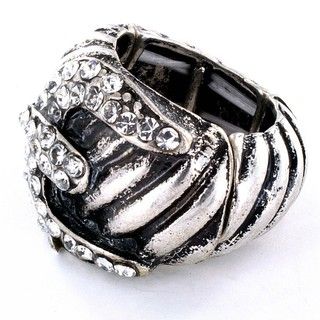 Silvertone Buckle Design with Crystal Trim Stretch Ring West Coast Jewelry Fashion Rings