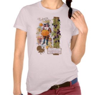 Pilgrims, Plums and Pumpkins Vintage Thanksgiving Tee Shirt
