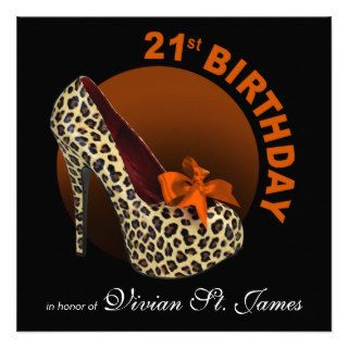 Funky Leopard Stiletto 21st Birthday caramel Custom Invitation