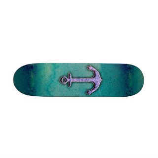 Trendy Blue and teal watercolor Heart Anchor Skateboard Deck