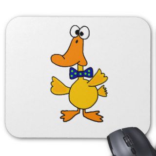 VV  Funny Duck in a Blue Polka Dot Bow Tie Cartoon Mousepad