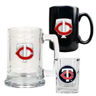 MLB Minnesota Twins 15 Ounce Tankard, 15 Ounce Ceramic Mug & 2 Ounce Shot Glass Set   Primary Logo Sports & Outdoors