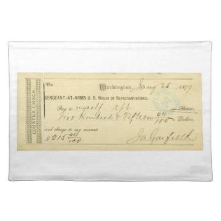 James Garfield Signed Check January 25th 1877 Place Mats
