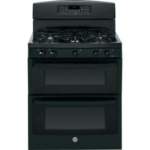 GE 6.8 cu. ft. Double Oven Gas Range with Self Cleaning Convection Lower Oven in Black JGB870DEFBB