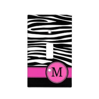 Letter M pink Monogram Zebra stripe Light Switch Covers