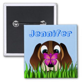 Cute Beagle Puppy Dog and Butterfly Square Buttons