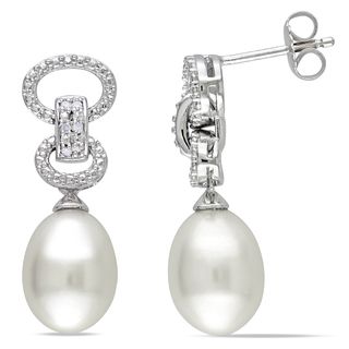 Miadora Sterling Silver Pearl and Diamond Dangle Earrings (9 9.5 mm) Miadora Pearl Earrings