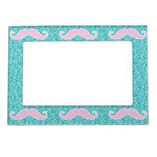 GIRLY PINK MUSTACHE ONTEAL GLITTER EFFECT MAGNETIC PICTURE FRAMES