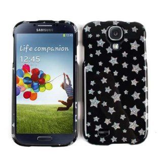 SAMSUNG GALAXY S IV 4 GLITTER STARS ON BLACK TP CASE ACCESSORY SNAP ON PROTECTOR Cell Phones & Accessories