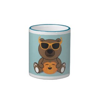Cool Halloween bear with glasses holding pumpkin Coffee Mugs