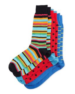 Three Pair Sock Set, Two Tone Stripe/Multi Stripe/Polka Dot