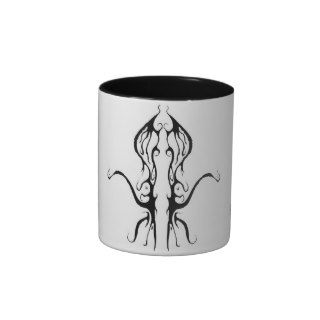 Octopus Tribal Tattoo Black and White Mugs