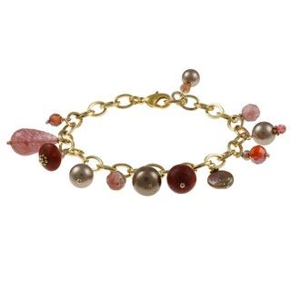 Charming Life Goldtone Coral and Bronze Pearl Fringe Bracelet (4 13 mm) Charming Life Gemstone Bracelets
