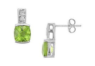 FineJewelryVault UBIC574P 107 Peridot and Diamond Earrings  14K White Gold   1.50 CT TGW FineJewelryVault 