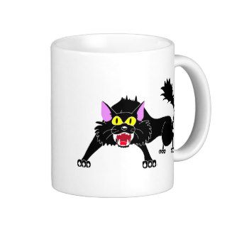 Angry Hissing Black Cat Cartoon Coffee Mugs