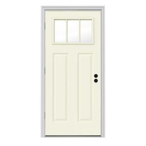 JELD WEN Craftsman 3 Lite Painted Steel Entry Door with Brickmold THDJW182400036