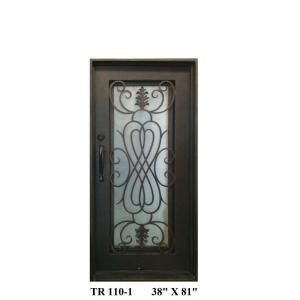 Trento 38 in. x 81 in. Copper Prehung Right Hand Inswing Wrought Iron Single Straight Top Entry Door TR110