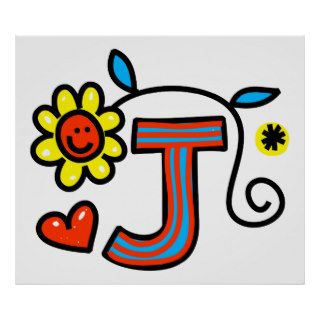Cute Monogram Letter J Greeting Text Expression Print