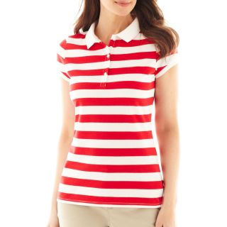 LIZ CLAIBORNE Short Sleeve Striped Polo Shirt, Red