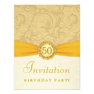 50th Birthday Party   Gold Damask with Monogram Invite