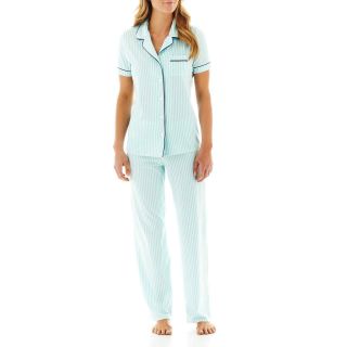 LIZ CLAIBORNE Short Sleeve Shirt and Pants Pajama Set   Petite, Blue, Womens