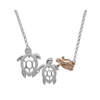 Diamond Accent Two Tone Turtle Pendant, Womens