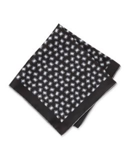 Geometric Dot Print Silk Pocket Square, Black/Charcoal