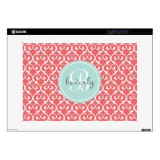 Coral and Mint Heartlocked Print Skins For 15" Laptops