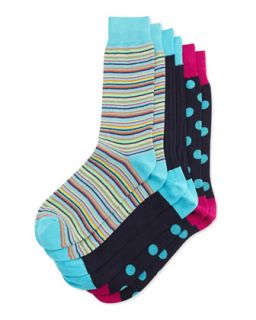 Three Pair Sock Set, Ribbed Knit/Thin Stripe/Polka Dot