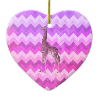 Whimsical Brown Giraffe Pink Watercolor Chevron Christmas Ornament