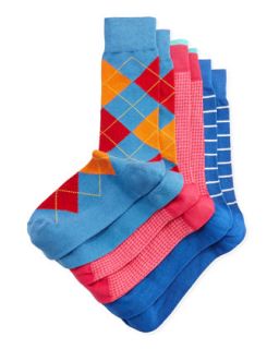 Three Pack Stretch Socks, Blue/Fuchsia