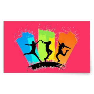 Jumping people silhouettes colorful   rectangle stickers
