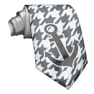 Nautical Anchor on Charcoal Color Houndstooth Custom Tie