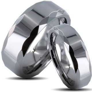 Tungsten Carbide Polished Prism edged His and Her Wedding Band Set Men's Rings