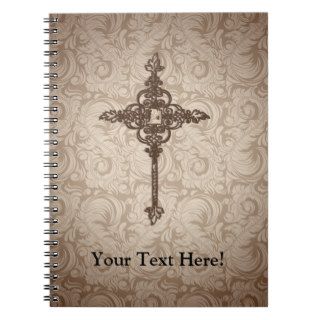 Elegant Scroll Christian Cross w/Swirl Background Spiral Note Books
