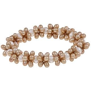 DaVonna Brown and White FW Pearl Stretch Bracelet (4 4.5 mm/ 7 7.5 mm) DaVonna Pearl Bracelets