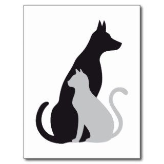 cat and dog silhouette post cards