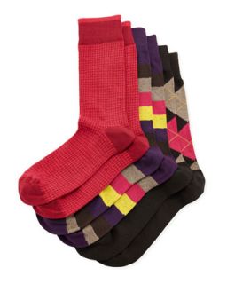 Three Pack Stretch Socks, Red/Purple/Gray