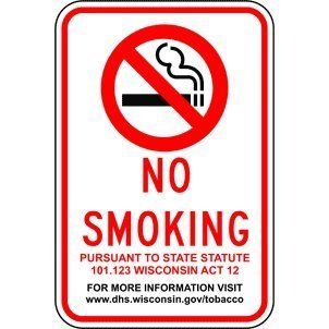No Smoking Statue 101.123 Act 12 Sign NHE 10742 Wisconsin No Smoking  Business And Store Signs 
