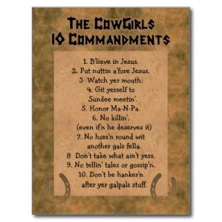Cowgirls 10 Commandments POSTCARD
