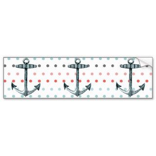 Cute Girly Pink Red Blue Polka Dots And  Anchor Bumper Sticker