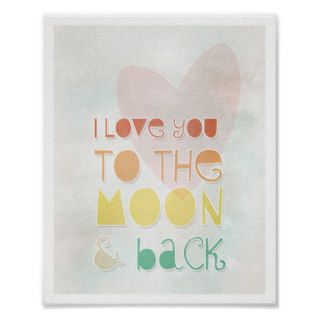 Love You Moon Back Art Love Quotes Valentine's Day Poster