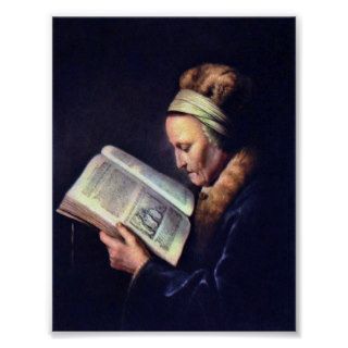 Gerrit Dou   Portrait of an old woman reading Print